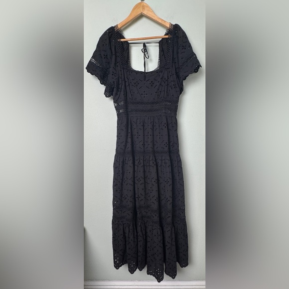 Maeve by Anthropologie The Violetta Square-Neck Eyelet Midi Dress Black Medium - Picture 3 of 11